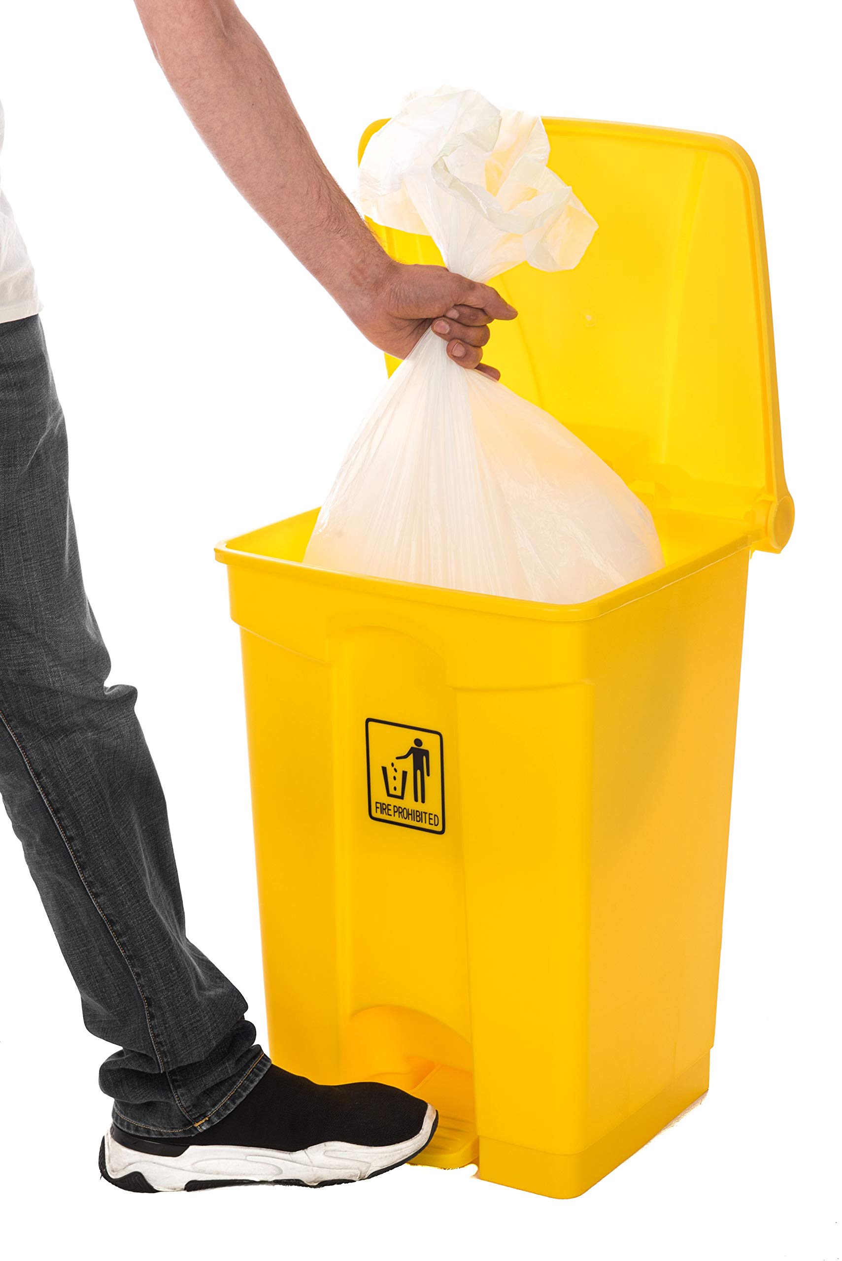 Premium Plastic Pedal Bin Recycling Dustbin Garbage Trash Can With Lid | Commercial Indoor Outdoor Recycling Bins 45L Yellow