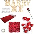Proposal Decorations Kit, Marry Me Light Up Letters, 2000 Rose Petals, 24 Heart Shaped Romantic Candles, Red Carpet Aisle Runner 16 Feet, 10 Red Heart Balloons, 1 Engagement Rose Ring Box