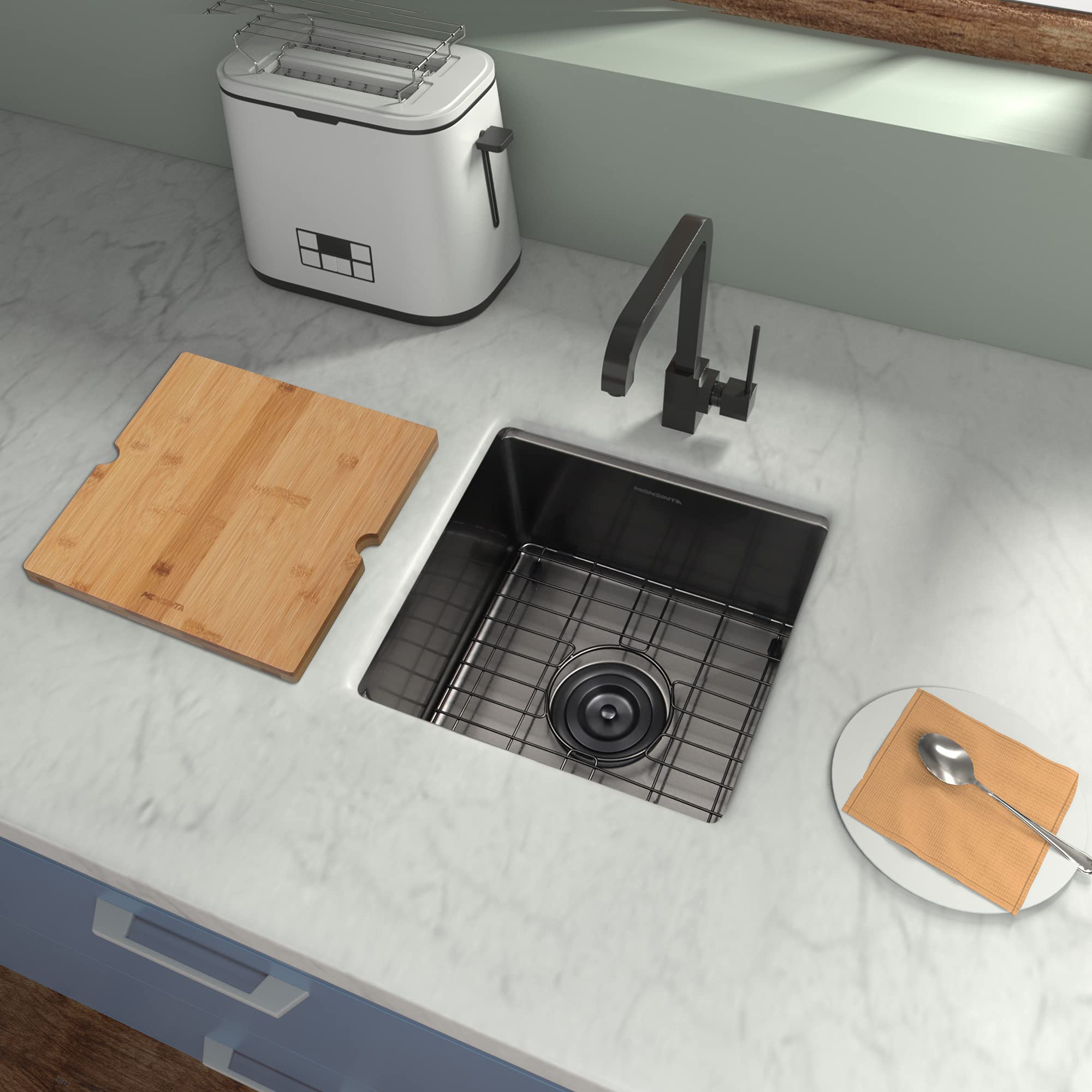 MONSINTA Black Bar Sink, Undermount Bar Sink, 15