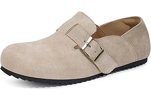 Intini Womens Flats Loafers Shoes with Arch Support Leather Moccasins Suede Clogs Slip-Ons Mules Soft Footbed Potato Shoes Adjustable Buckle
