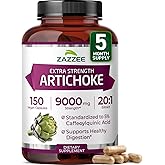 Zazzee Extra Strength Artichoke 20:1 Extract, 9000 mg Strength, 5% Caffeoylquinic Acid, 150 Vegan Capsules, 5 Month Supply, Concentrated and Standardized 20X Extract, Non-GMO and All-Natural