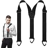 MBAIYO Hidden Suspenders for Men, 1.5" Y-Back Belt Loop Suspenders Design with 3 Snap Clips Wide Elastic Under Clothing Suspender for Suits Jeans