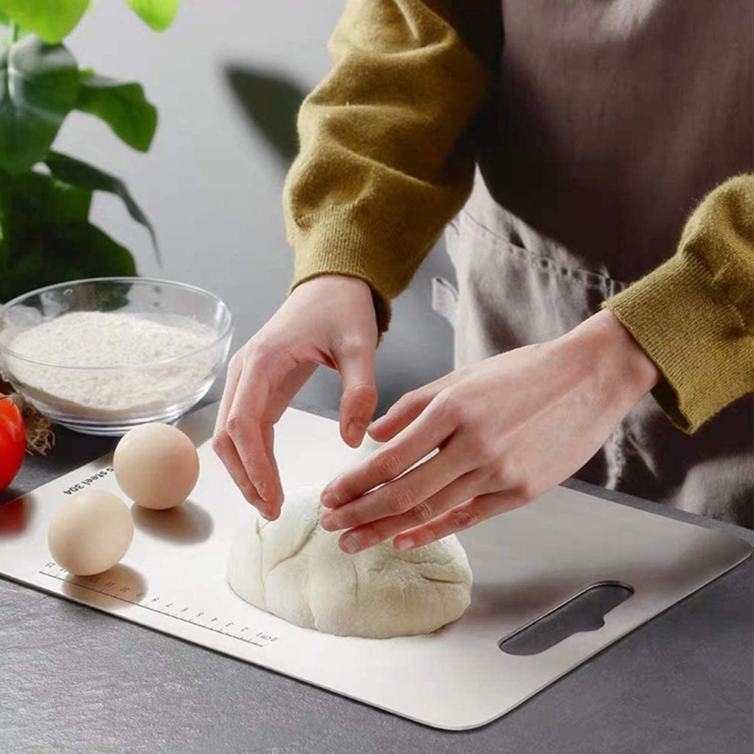 Chopping Board 14.1 x 9.8 Inch Stainless Steel 304 Kitchen Cutting Board with Hanging Hole Silver, 35.8L x 24.9W cm - Image 4