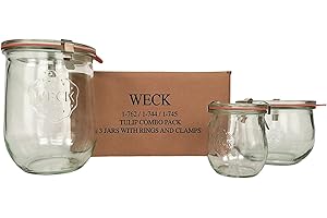 Weck Tulip Jar Combo Pack- (1) 762, (1) 744, (1) 745, (3) glass lids, (3) rubber rings and (6) clamps by Weck