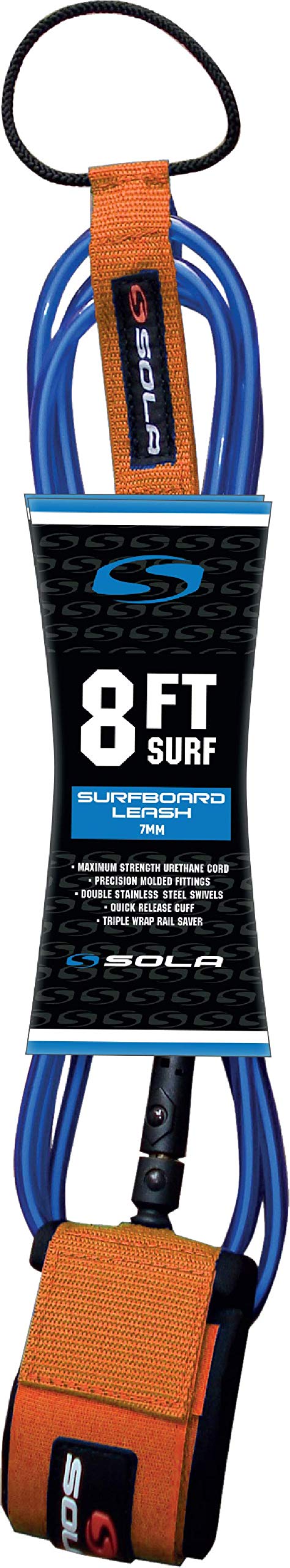 Sola Surf Leash - Blue, 8-foot, 7mm