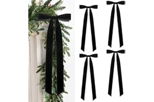 Velvet Bows for Christmas Tree Pack of 4 Large Rustic Crafts Gift Wreath Bow Ornaments for Xmas Topper Staircase Home Wedding