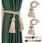 Fenghuangwu Curtain Tiebacks Handmade Curtain Holdbacks Rope with Tassel | 2P,Beige,Tassel Curtain Tiebacks,Hand Woven Rope Curtain Drapery Holdbacks for Decor
