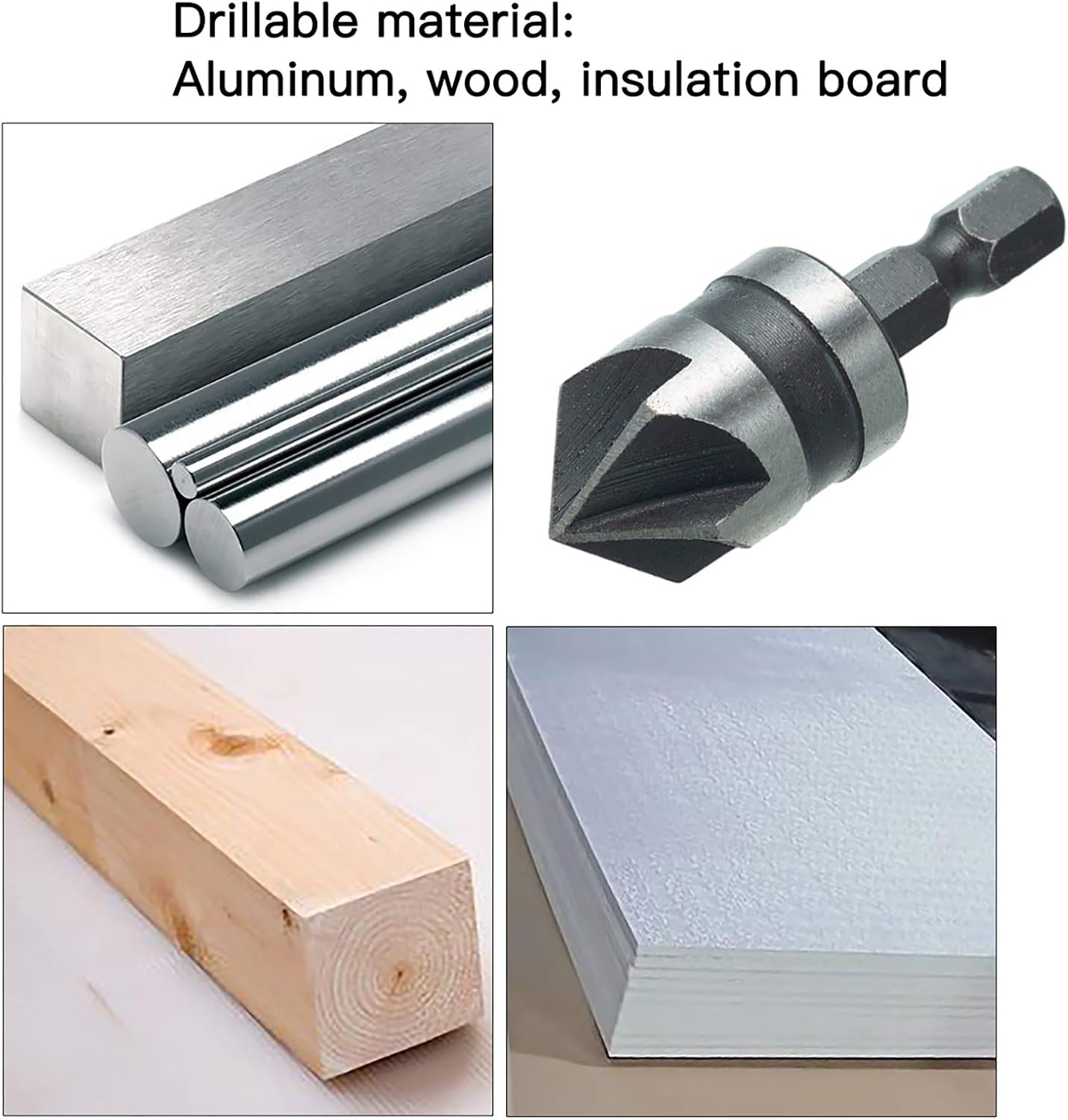 HPMAISON 3pcs 1/4 Inch Hex Shank Woodworking Chamfering Countersink Drill Bit Set 5 Flute 90 Degree Center Countersink Bits 12mm 16mm 19mm for Wood Plastic Aluminium Chamfering - Image 5