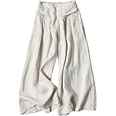 SCUSTY Linen Pants for Women Culottes Capris Wide Leg Palazzo Boho Pants Trousers