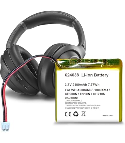 3.7V 1200mah Li Polymer Battery Replacement for Sony WH 1000XM3,WH 1000XM4, WH XB900N,WH H910N,WH CH710N Bluetooth Wireless Noise Cancelling Stereo Headset SM 03 SP 624038