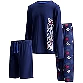 US Angels Boys Pajamas Set | 3-Piece Pant, Shirt, Shorts Sleepwear Pjs for Kids | Loose Fit, Soft, Breathable Blue Plaid