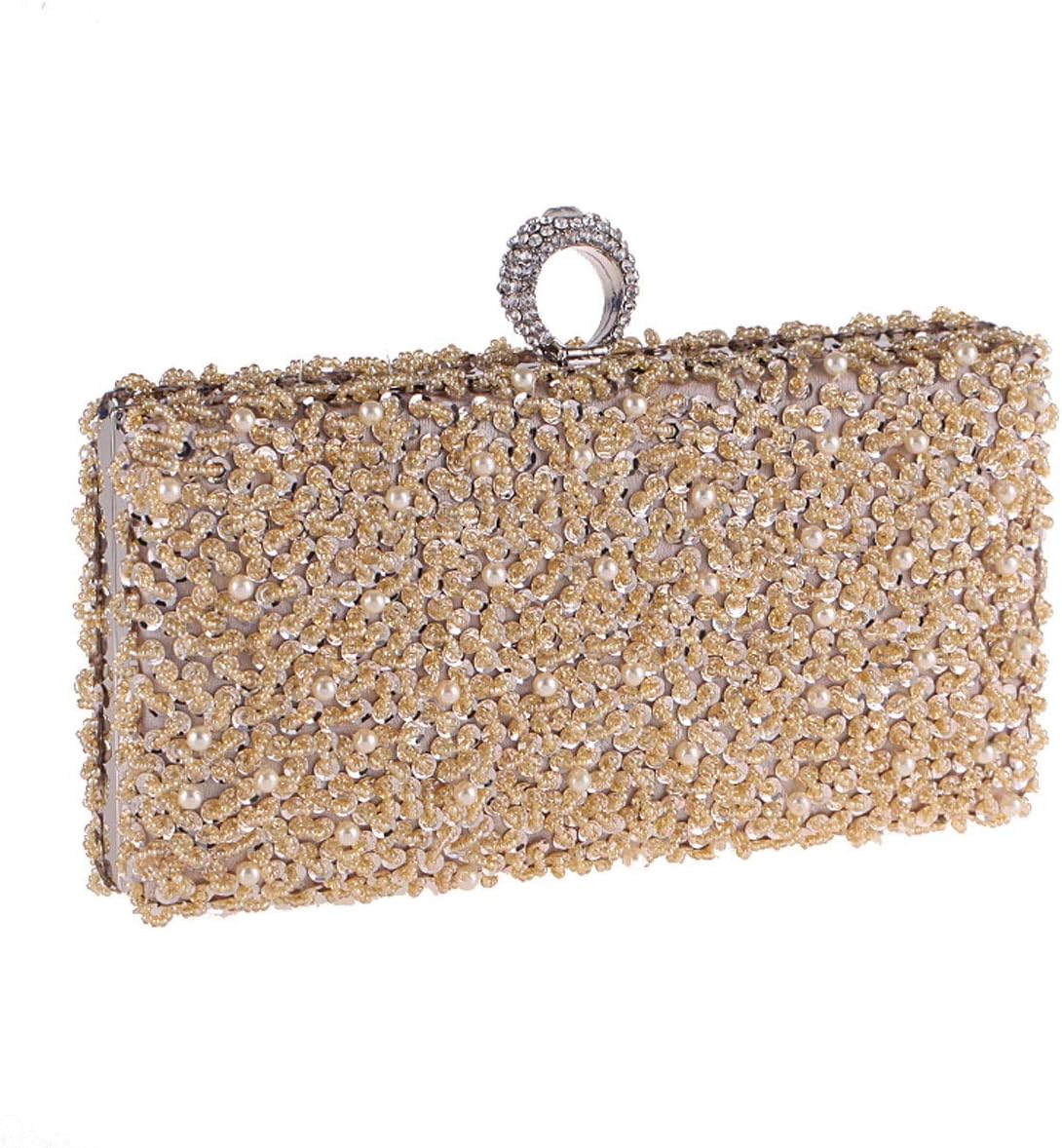 MXYYY European and American fashion clutch bag banquet bag personality matching cheongsam rhinestone bag wild trend portable small bag evening bag (color : Gold)