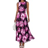 BTFBM Summer Dresses for Women 2026 Floral Maxi Dress Sleeveless Mesh Flowy Long Sundress Beach Vacation Clothes Pockets