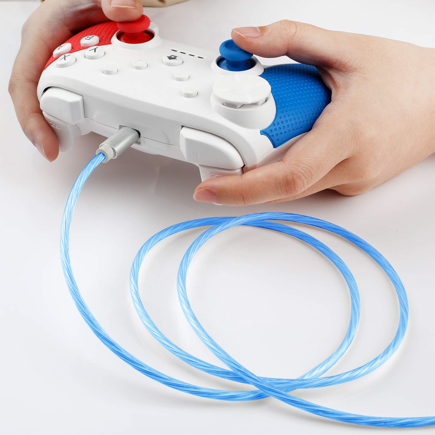 Switch Pro Controller,Wireless Switch Controller for Nintendo Switch, with LED Type C Charging Cable(Blue+Red)