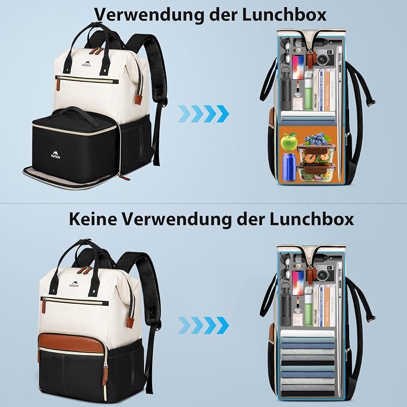 Rucksack mit Kühlfach, Arbeitsrucksack Damen15,6 Zoll mit Kühltasche