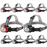 Lichamp Headlamp, 10 Pack 12 LED 3 Mode Portable Head Lamp Flashlight, Outdoor Lightweight Durable Headlight for Running, Camping, Reading, Fishing, Hunting, Walking, Jogging, Black + Red Color