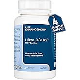 Life Enhancement Vitamin D3 K2 2000iu Supports Muscle & Brain Health - D3 K2 Supplement Helps in Immune and Cardiovascular Support - Made in USA (120 Vegetarian Capsules)