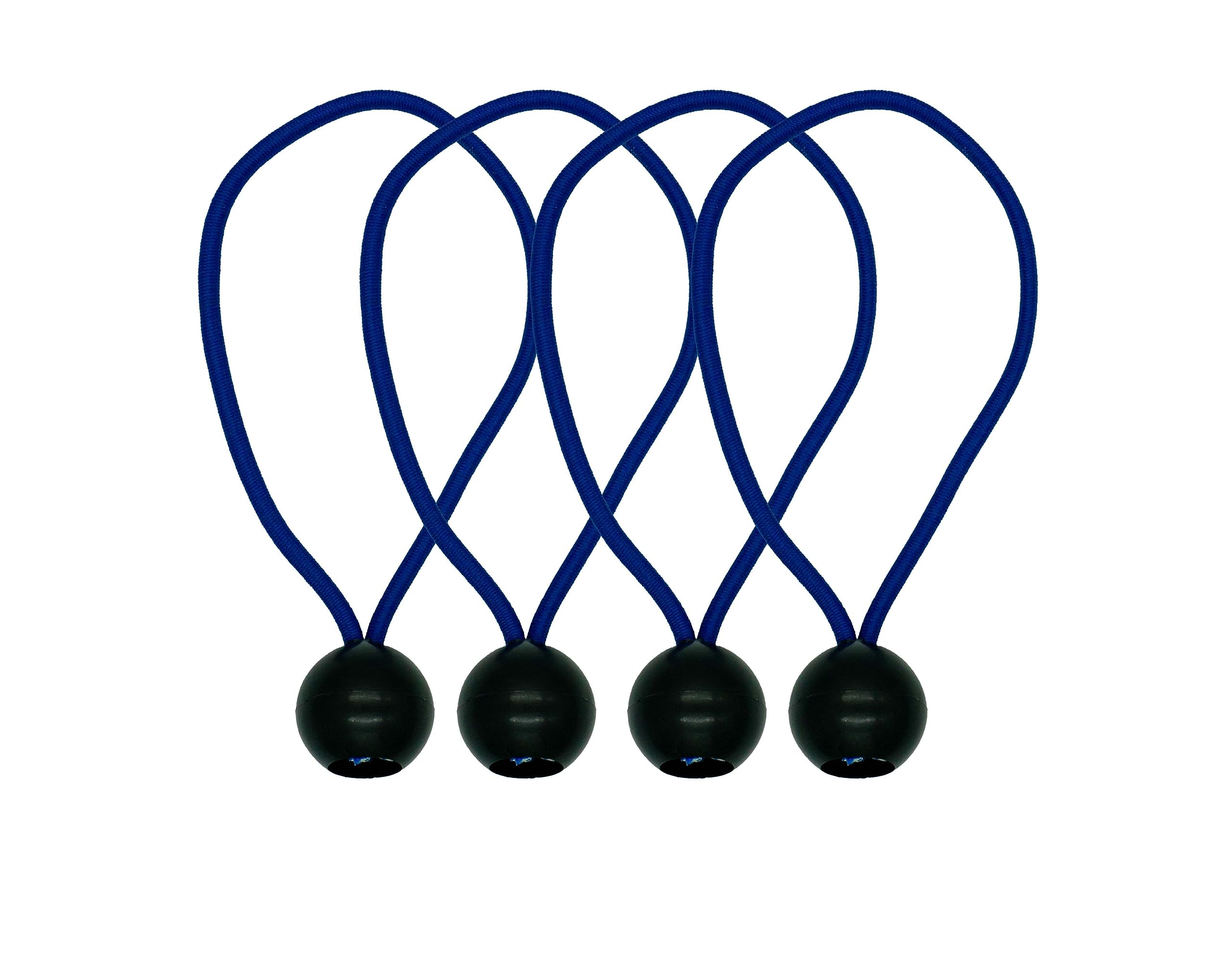 RIKAMA® Expander Loops 150 mm Blue with Ball | Pack of 4 | Sling Securing | Tent Rubbers | Ball Tensioner | Tarpaulin Tensioner | Tarpaulin Rubber | Expander Rubber with Ball Lock