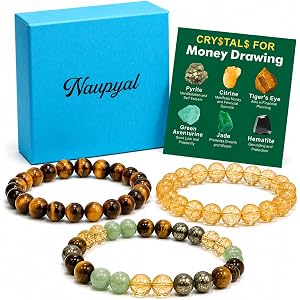 Naupyal Money Bracelets for Women Natural Pyrite Citrine Crystal Bracelet for Women Men,Healing Stone Beads for Wealth Succes