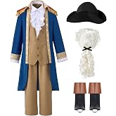 Spooktacular Creations George Washington Costume for Kids, Colonial Boys Costume with Wig and Hat for Halloween DressUp Party