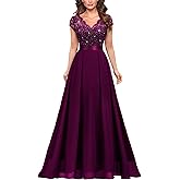 Miusol Women's Elegant V-Neck Cap Sleeve Sequined Floral Lace Formal Party Maxi Dress