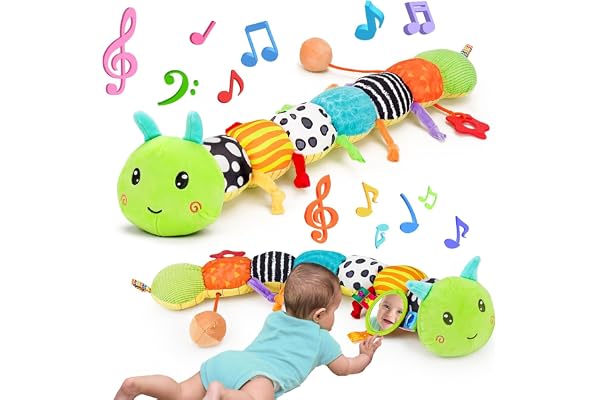 Baby Toys 0-3-6-12 Months, New Born Baby Boy Girl Gifts, Tummy Time Toys with Baby Mirror Teething Rattles Crinkle Music Sens