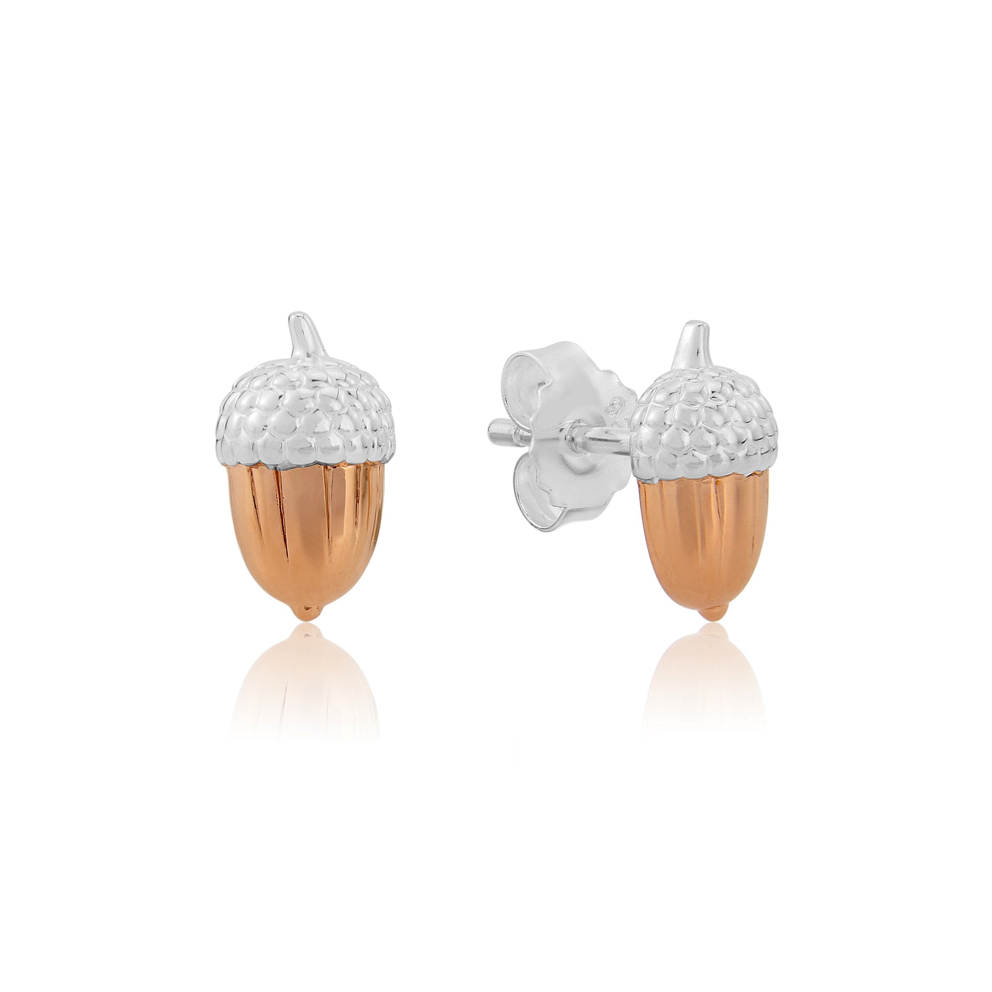 Gemma J Silver Acorn Stud Earrings with Rose Gold Detail