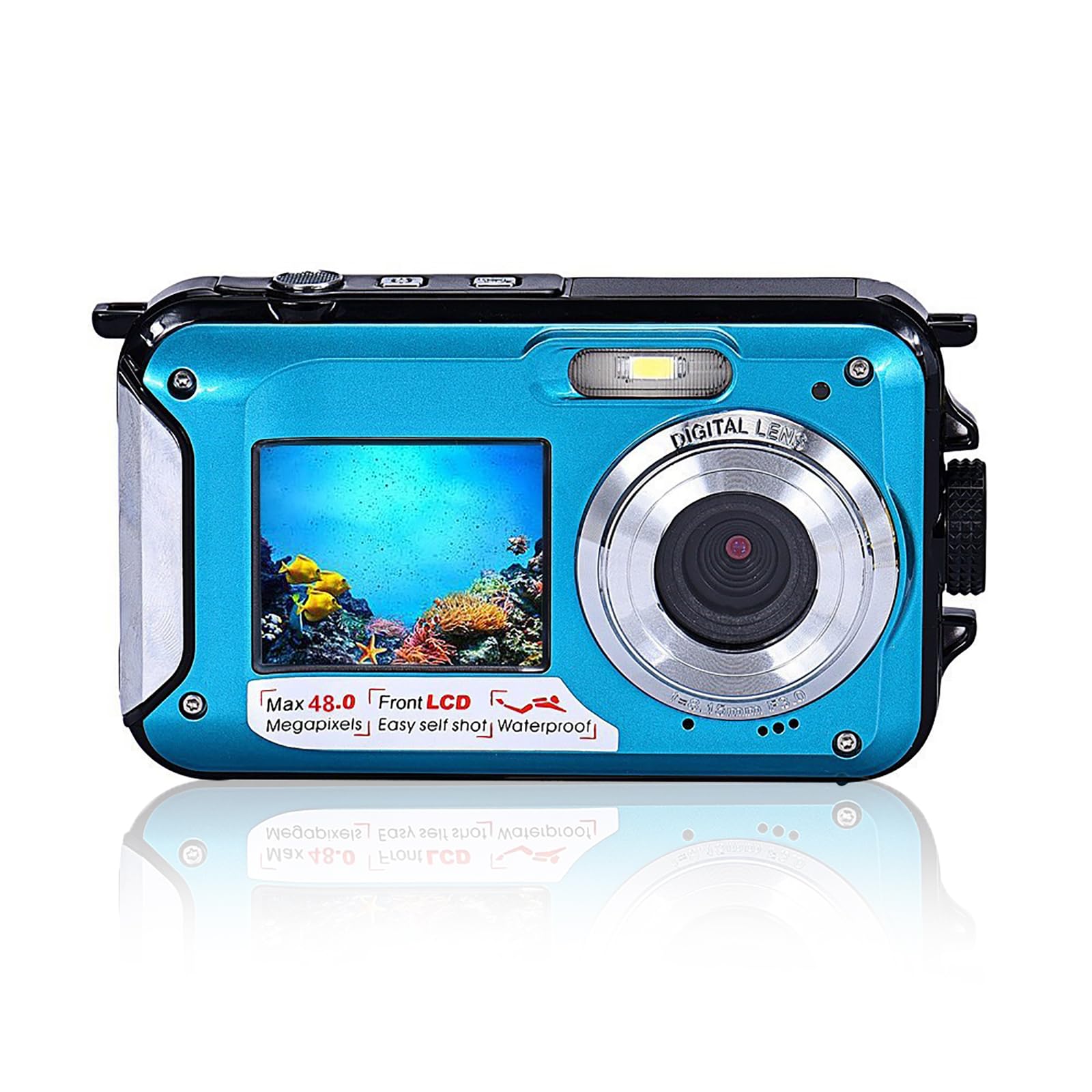 Digital Camera Waterproof 10ft Dual Screens 16X Digital Zoom Full HD 2.7K 48MP for Swimming Diving Surfing River Stream Ocean Landscape Water Park Photography(Blue)