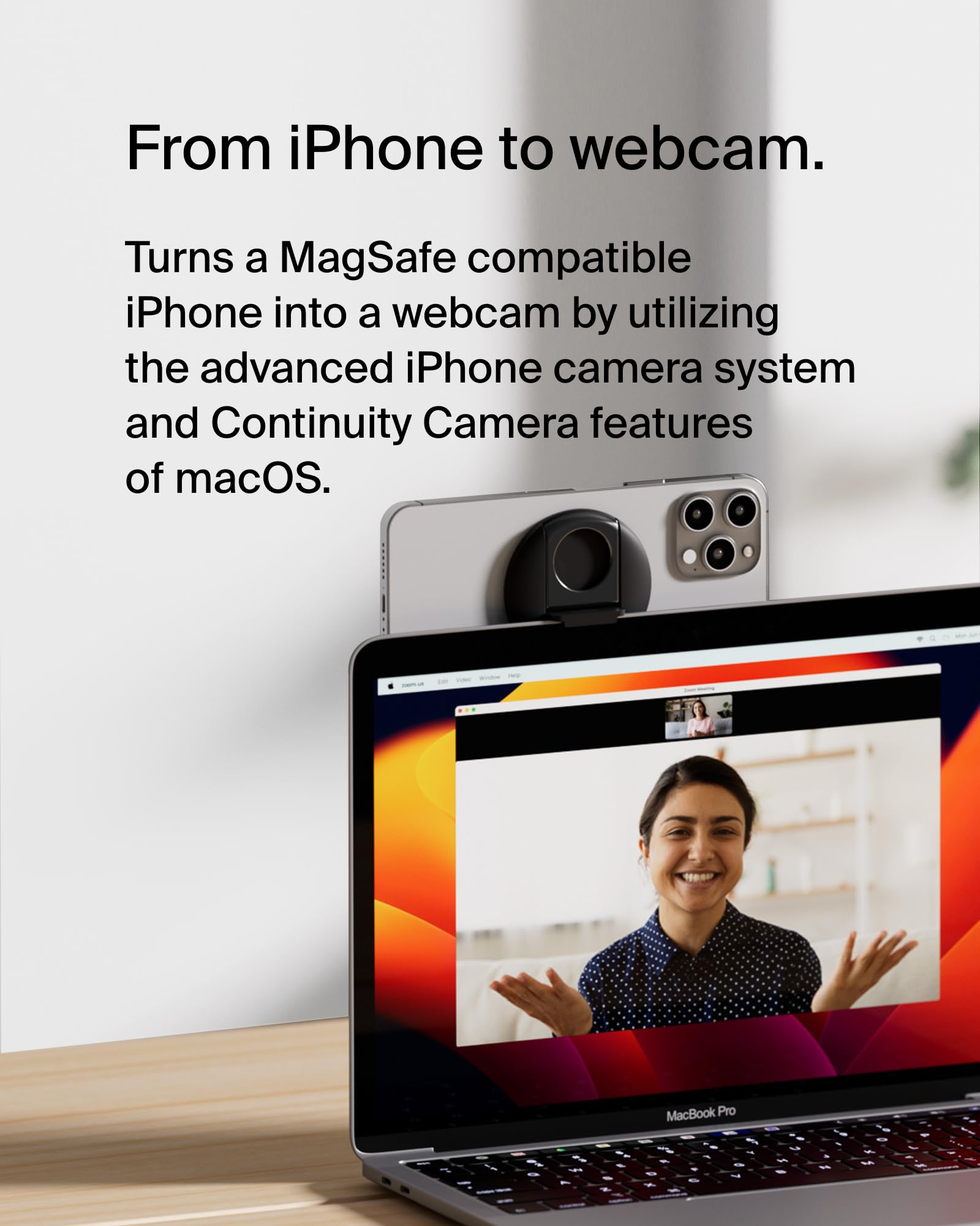 Belkin iPhone MagSafe Camera Mount for MacBook, Continuity Camera Mount, Turn to Webcam, Compatible with MacBook Pro, Air, iPhone 16, 15, 14, 13, 12 - Black