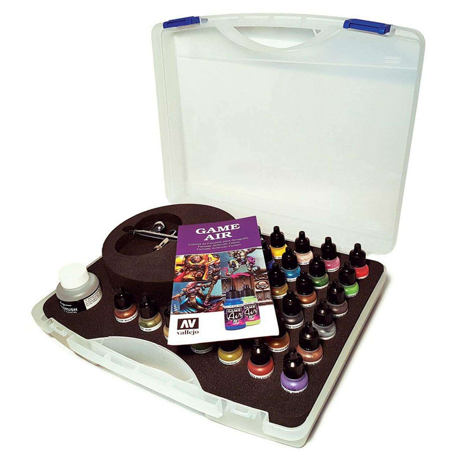 Acrylicos Vallejo Basic Game Air Colors with Airbrush Set, Black, 34 Piece Set