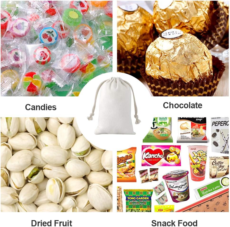SumDirect 20Pcs Cotton Muslin Bags,White Mini lightweight Gift Bags Breathable Pouches with Drawstring Reusable Packing Storage Bags for Wedding Party - Image 5