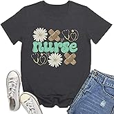 Rwabing Nurse Shirts for Women Nurse Life T-Shirt Floral Nursing School Tee Tops