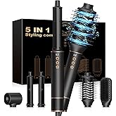 Yeshuai Hair Dryer Brush 5 in 1 Autowrap Hot Air Hair Styler with High-Speed Aluminum Alloy Blow Dryer Brush Volumizing, Straightening & Fast Drying with Negative Ion, No Heat Damage (Black)