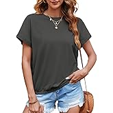 Tankaneo Women Short Cap Sleeve Tops Summer Casual Banded Sweatshirt Crew Neck Loose Fit T-Shirts