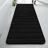 AROGAN Luxury Long Bathroom Runner Rugs, Thick Soft and Absorbent Microfiber Non Slip Bath Mat, Rubber Backing Striped Rug Carpets, Machine Washable Plush Mats for Bathroom Floor, 24x60 Inch Black