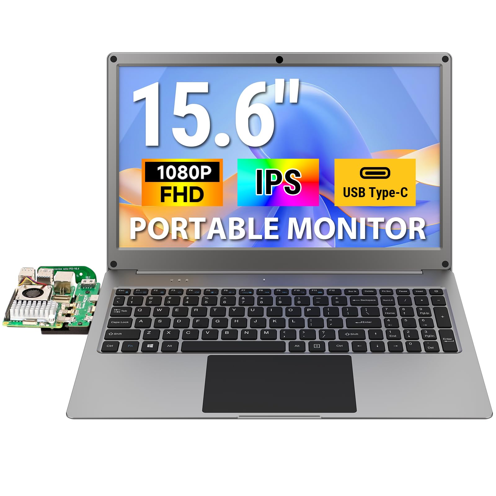 Photo 1 of ELECROW 15.6 Inch Portable Monitor with Keyboard, Lapdock Display with Built-in Battery & RPi5 Adapter, 1080P FHD IPS USB C Computer Monitors Compatible with Raspberry Pi, PC, Phone, Mac, Game Console