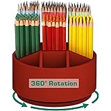 Bamboo Rotating Art Supply Organizer - Darfoo Spinning round Pen Pencil Holder, Desktop Carousel Organizer for Pen, Colored P
