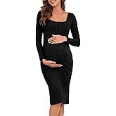 LAHILO Long Sleeve Maternity Sweater Dress for Fall Winter, Knit Ribbed Maternity Bodycon Dress