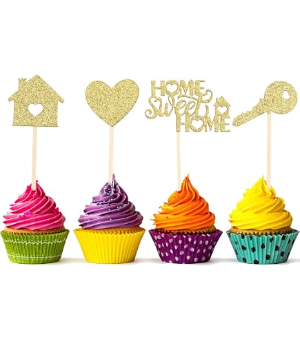 18pcs Gold Glitter Welcome Home Cupcake Picks – Housewarming Party Decor, Dessert Toppers