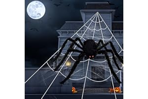 KIYTARBOO Spider Webs Halloween Decorations Outdoor - 200'' Triangular Spider Web + 49'' Giant Fake Spiders for Indoor Outdoor Halloween Decor Haunted House Décor Yard Home Garden Party