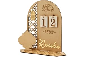 PEUTIER Wooden Ramadan Calendar, Eid Ramadan Mubarak Advent Countdown Calendar Ramadan Gift Decorations Eid Calendar for Kids Ramadan Eid Decor(Lantern Style)