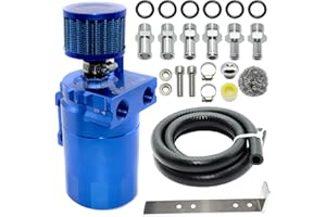 YIEXOVA Oil Catch Can, Oil Separator Collection Tank with baffle oil, 300 ml Universal Aluminum, Oil Reservoir with Breather Filter, with high Pressure Oil Hose, Brackets, Blue