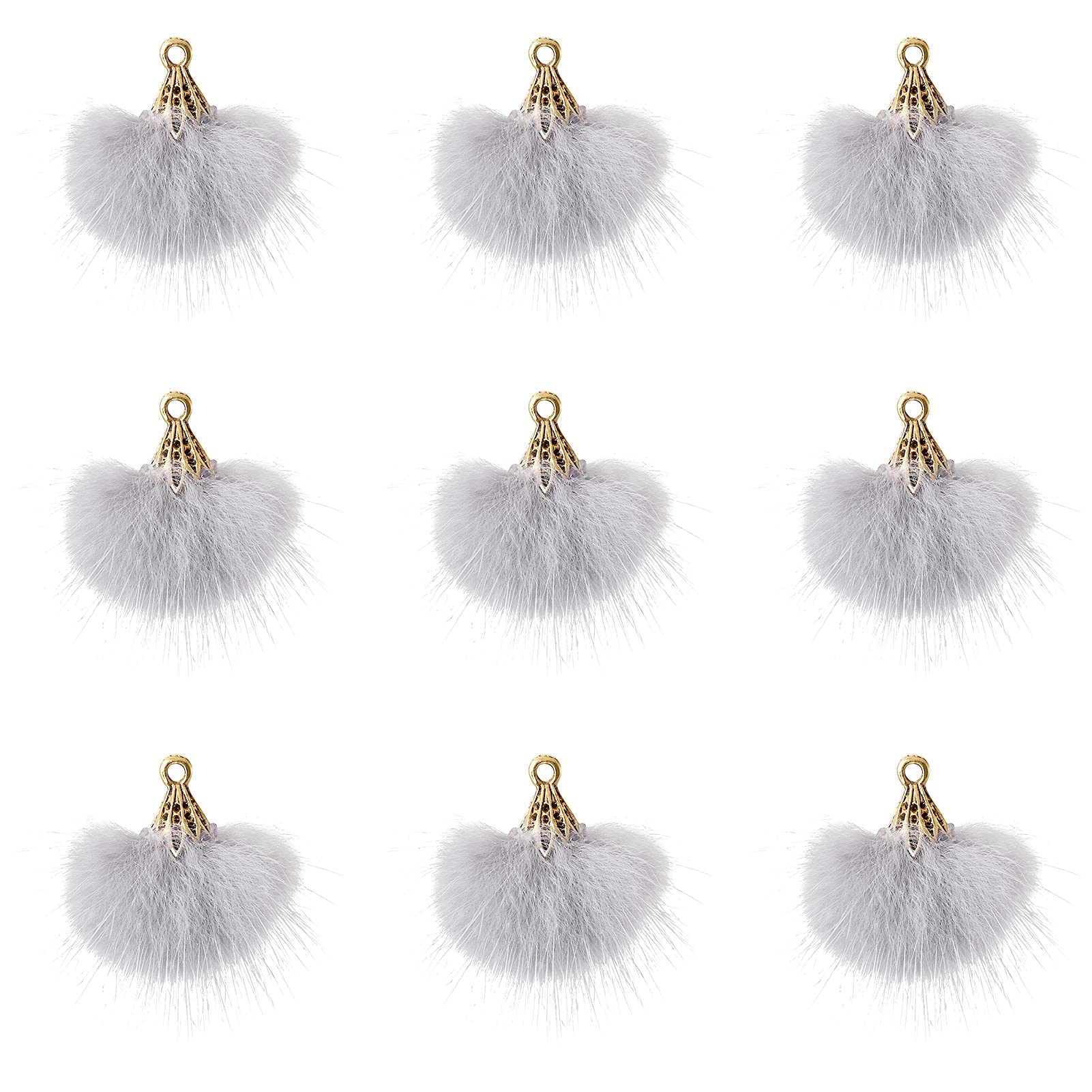 Cheriswelry 10pcs Faux Mink Fur Tassel Pendants Charms for Jewellery Making, LightGrey
