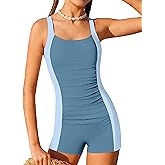 TyeSmo Girls Swimsuit One Piece Swimsuits Color Block Bathing Suit for Teens Ruched Swimwear with Padded 9-16Y