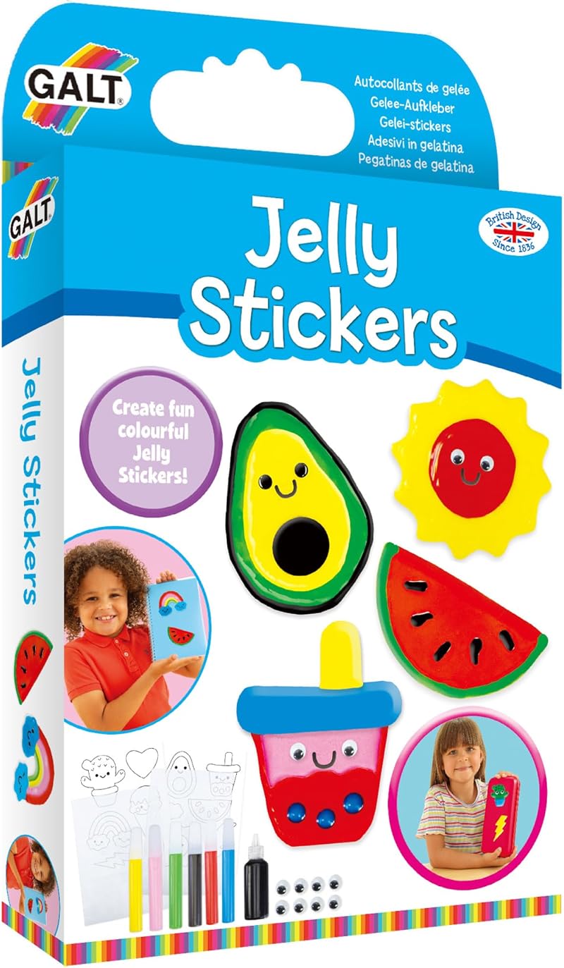 Galt Jelly Stickers Craft Kit Kids Sticker Paint Set 7 Bottles 2 Sheets