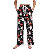 Yiyilina Women Christmas Pajama Pants Soft Lounge Wide Leg Comfy Stretch Palazzo Drawstring Pj Bottoms Pants with Pockets