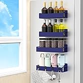 HuggieGems 4 Pack Magnetic Spice Rack Organizer for Refrigerator and Oven, Dark Blue Fridge Organizers and Storage for Kitchen