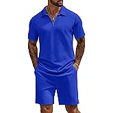 COOFANDY Mens Tracksuit Casual 2 Piece Quarter Zip Polo Shirt and Shorts Set Athletic Jogging Sports Outfits