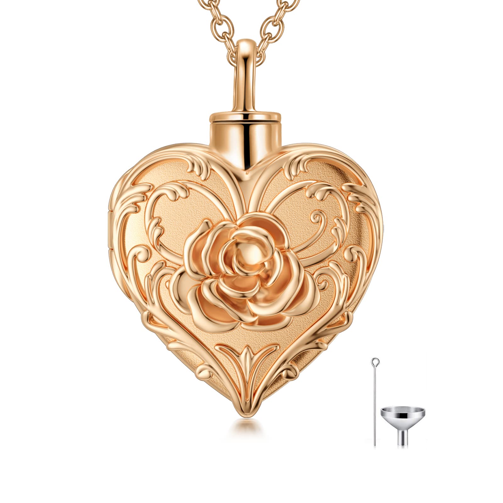 SOULMEET Rose Gold Filled Flower Cremation Jewelry, Heart Urn Necklace for Human Dog Cat Ashes, Keep Someone Always With You