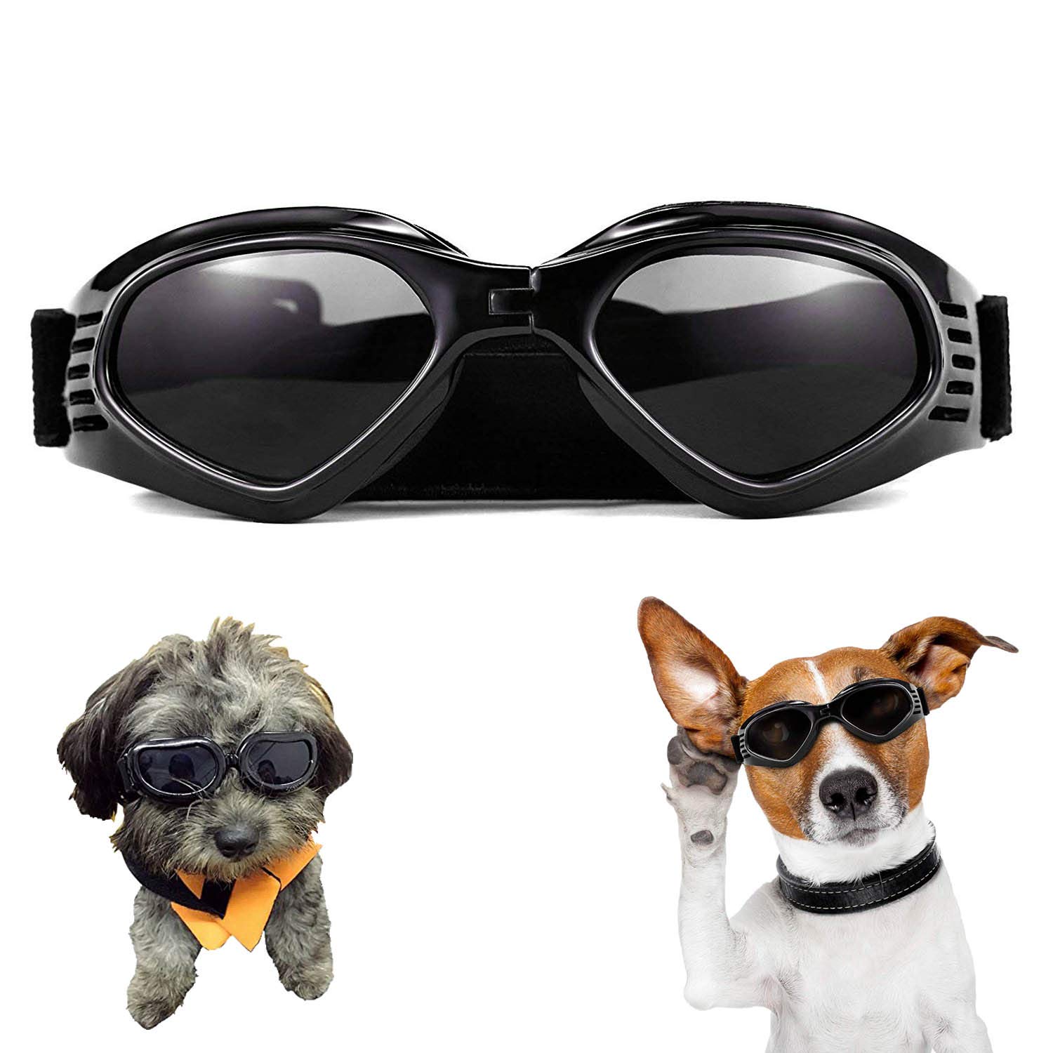 XUNKE Dog Goggles, Puppy Sunglasses Anti-UV Eye Protection Goggles Waterproof Windproof Anti-Fog for Small/Medium Pet Sunglasses(Black)
